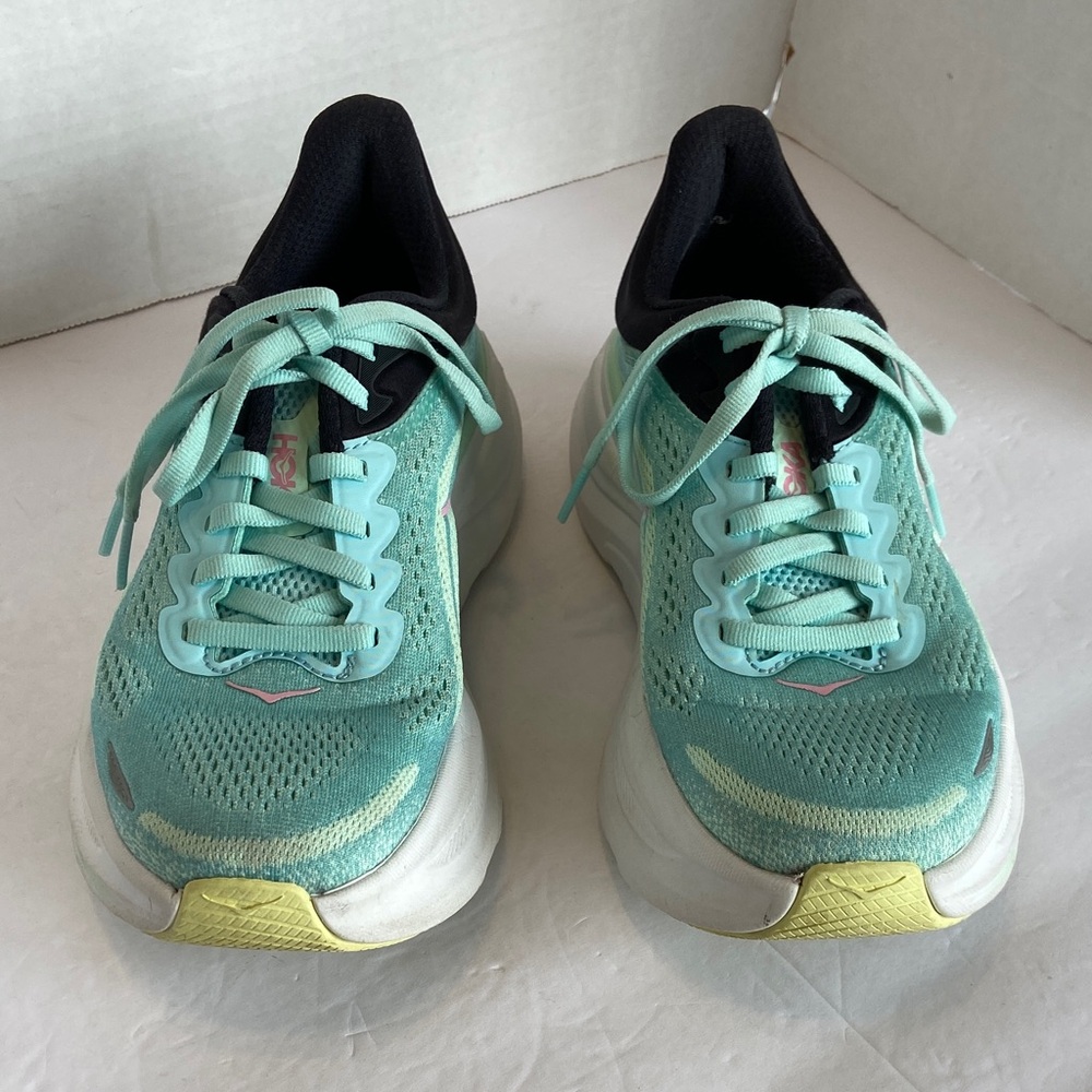 HOKA One One Bondi 9 Running Athletic Shoes Size 6.5 B Blue Spark Mint Fluorite - Picture 3 of 12